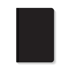 Blank black notebook rounded edges top view mockup template. Isolated on white background with shadow. Ready to use for your design or business. Realistic vector illustration.