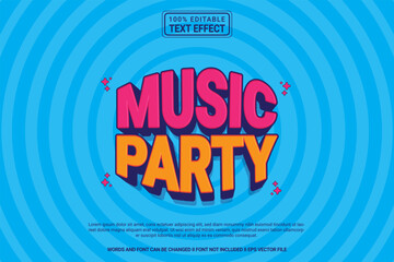 Editable text effect Music Party 3d cartoon template stlye modren premium vector	
