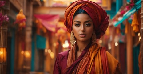 Obraz premium A woman wearing a turban standing in a hallway