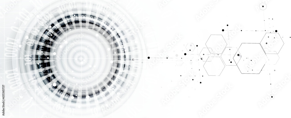 Poster Technology banner design with hexagons abstract background.