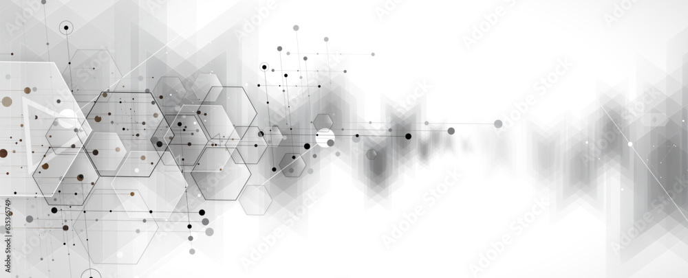 Aufkleber Technology banner design with hexagons abstract background.