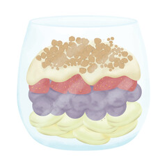 Yoghurt and berries in glass, organic fruit ingredient, for healthy eating