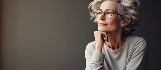 Thoughtful older woman in living room contemplating and holding diary