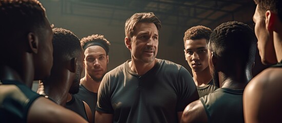 Basketball players and coach at gym copy space Sport activity togetherness and lifestyle unchanged