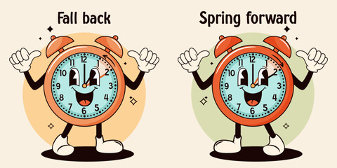 Daylight saving time, fall back and spring forward illustration. Vector illustration.