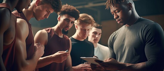 Basketball players and coach writing gym copy space Sport activity togetherness lifestyle untouched