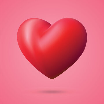 Realistic 3d Red heart design icon, love symbol.