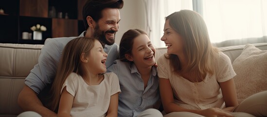 Parents and kids joyfully bonding at home during the weekend