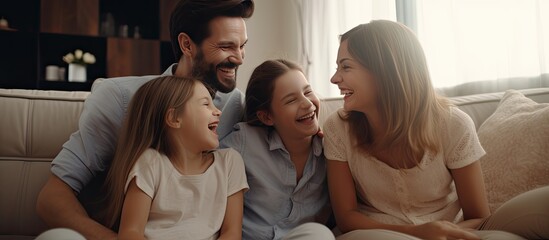 Fototapeta premium Parents and kids joyfully bonding at home during the weekend