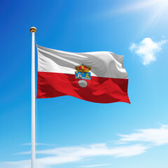 Waving flag of Cantabria is a community of Spain on flagpole