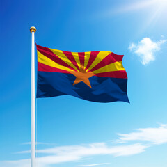 Waving flag of Arizona is a state of United States on flagpole