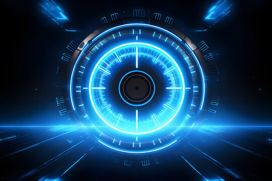 Technology futuristic circle background. Digital network connection blue light. 