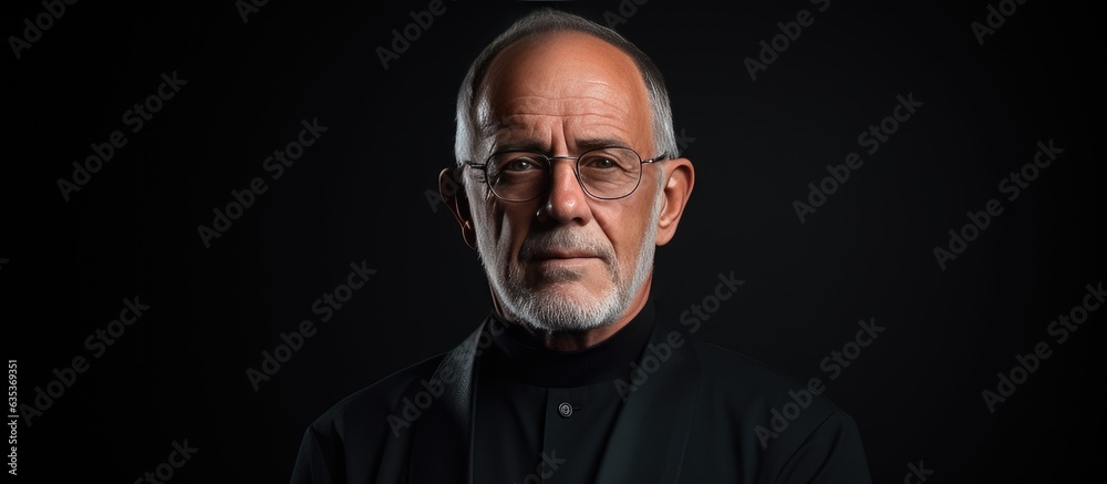 Wall mural Senior man wearing glasses in a studio portrait with room for text - Wall murals