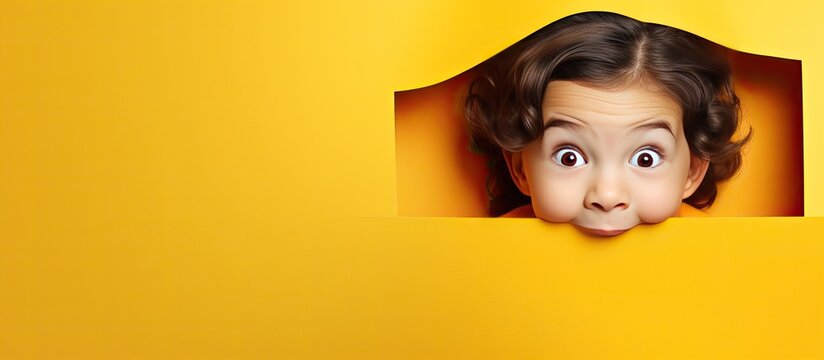 Child with yellow paper surprised space for ad