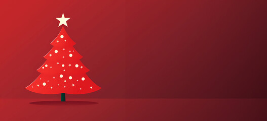 Horizontaler roter Weihnachtsbanner f&uuml;r Weihnachtsw&uuml;nsche, dekorierter Weihnachtsbaum, Panorama, erstellt mit generativer KI
