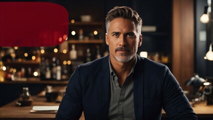 Obraz premium A man enjoying a drink at a bar table