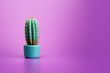 cactus in a blue pot on purple background