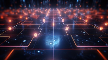 A computer generated image of a glowing grid. Generative AI.