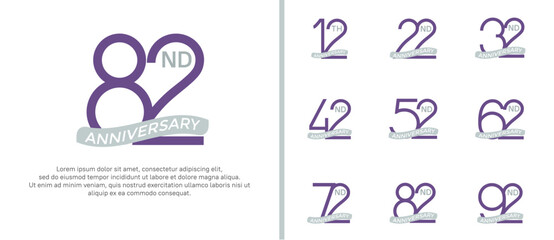 set of anniversary logo purple color and gray ribbon on white background for celebration moment