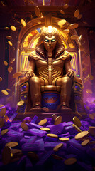 Fototapeta premium Illustration for casino slot games. Egyptian mythology. Anubis. Golden coins, purple background.