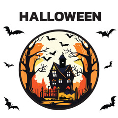 halloween holiday with house and bats