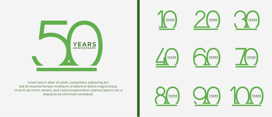 set of anniversary logo green color on white background for celebration moment