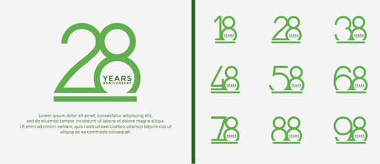 set of anniversary logo green color on white background for celebration moment