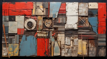 Reclaimed Voices: Abstract artwork incorporating recycled materials, symbolizing the amplification of marginalized voices | generative AI
