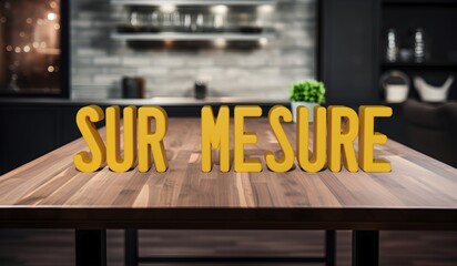 mot sur mesure incrusté sur un plan de travail - mix IA 3D