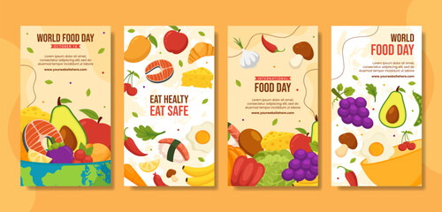 Food Day Social Media Stories Flat Cartoon Hand Drawn Templates Background Illustration