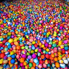 Fototapeta na wymiar A huge amount of colorful stones, balls, candy or Easter eggs. Made with Generative AI