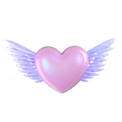 Flying heart holographic 3D illustration