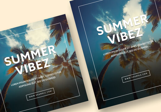 Summer Vibes Layout With Palms Background and Generative Ai