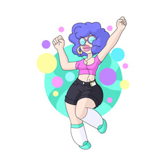 Young Girl in Earphones Dancing to Music Rhythm Vector Illustration