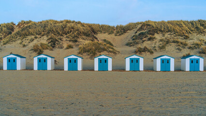 Beach huts on the beach in Texel