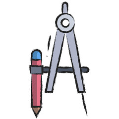 Hand drawn Compass and pencil illustration icon