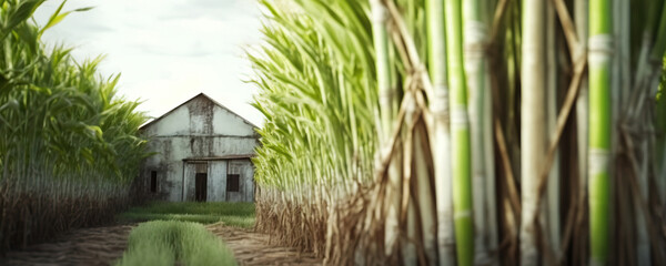 Sugar cane plantation. Copy space