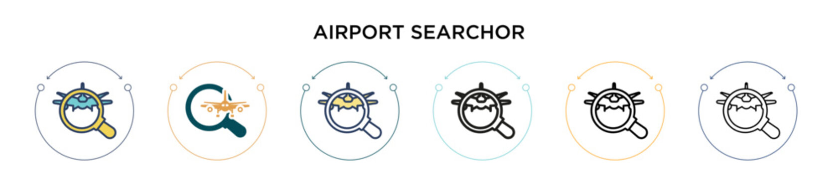 Airport searchor icon in filled, thin line, outline and stroke style. Vector illustration of two colored and black airport searchor vector icons designs can be used for mobile, ui, web