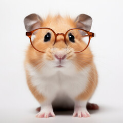 hamster wearing glasses on white background