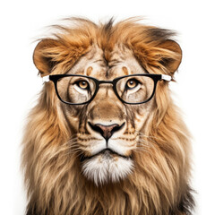 lion wearing glasses on white background