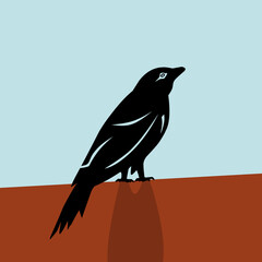Animated vector illustration of a black bird on a brown blue background