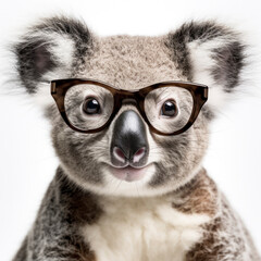 koala wearing glasses on white background
