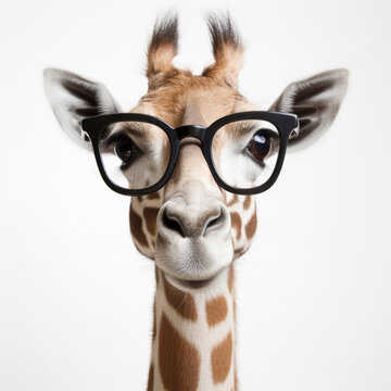 giraffe wearing glasses on white background