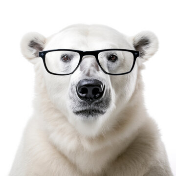 Polar Bear Wearing Glasses On White Background