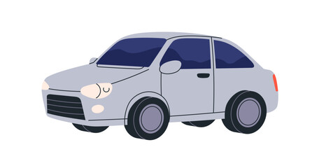 Small passenger car. 2-door auto, wheeled road vehicle. Compact little automobile, perspective view. Automotive motor transport. Flat vector illustration isolated on white background