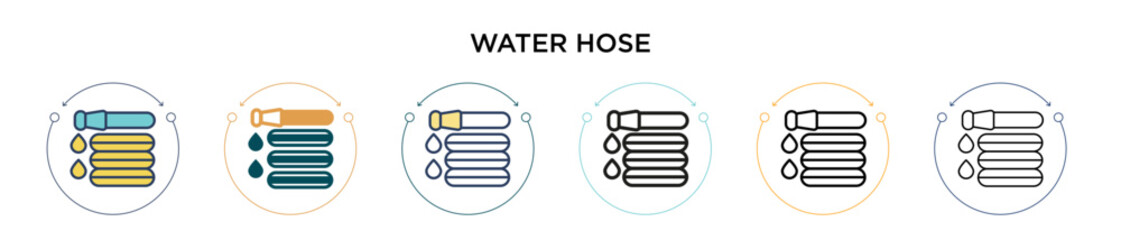 Water hose icon in filled, thin line, outline and stroke style. Vector illustration of two colored and black water hose vector icons designs can be used for mobile, ui, web