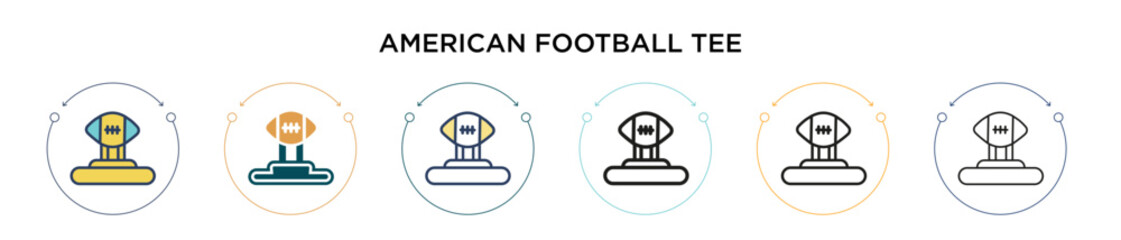 American football tee icon in filled, thin line, outline and stroke style. Vector illustration of two colored and black american football tee vector icons designs can be used for mobile, ui, web