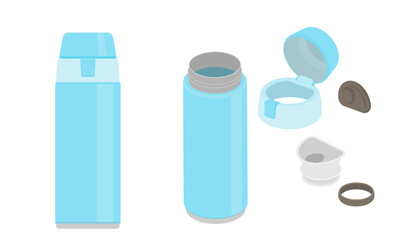 マイボトルの蓋やパッキンを外して分解したイラスト