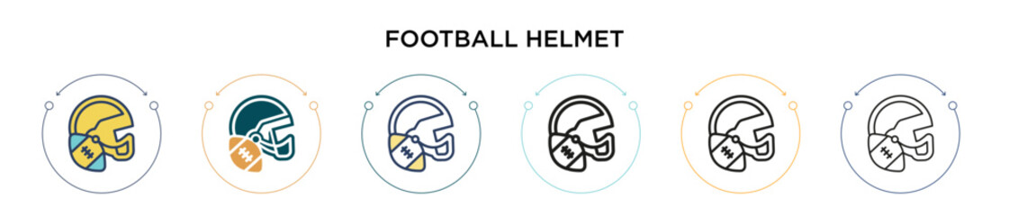 Football helmet icon in filled, thin line, outline and stroke style. Vector illustration of two colored and black football helmet vector icons designs can be used for mobile, ui, web