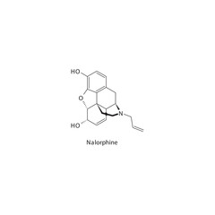 Fototapeta premium Nalorphine  flat skeletal molecular structure Opioid antagonist drug used in Opioid overdose or addiction treatment. Vector illustration.